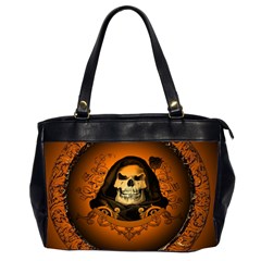 Awsome Skull With Roses And Floral Elements Office Handbags (2 Sides)  by FantasyWorld7