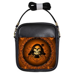 Awsome Skull With Roses And Floral Elements Girls Sling Bags by FantasyWorld7