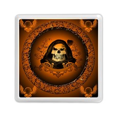 Awsome Skull With Roses And Floral Elements Memory Card Reader (square) 