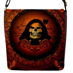 Awsome Skull With Roses And Floral Elements Flap Messenger Bag (s) by FantasyWorld7