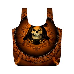 Awsome Skull With Roses And Floral Elements Full Print Recycle Bags (m) 