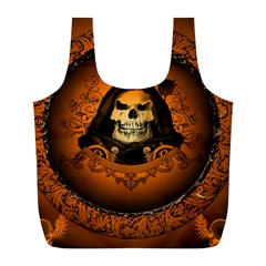 Awsome Skull With Roses And Floral Elements Full Print Recycle Bags (l) 