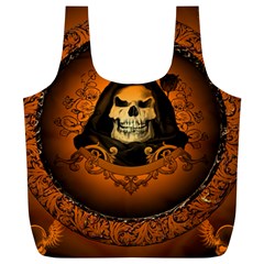 Awsome Skull With Roses And Floral Elements Full Print Recycle Bags (l) 