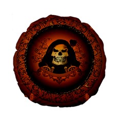 Awsome Skull With Roses And Floral Elements Standard 15  Premium Flano Round Cushions