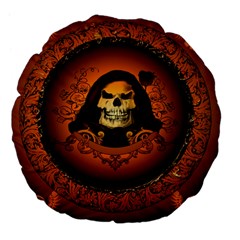 Awsome Skull With Roses And Floral Elements Large 18  Premium Flano Round Cushions