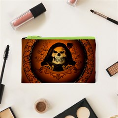 Awsome Skull With Roses And Floral Elements Cosmetic Bag (xs)