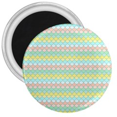 Scallop Repeat Pattern In Miami Pastel Aqua, Pink, Mint And Lemon 3  Magnets