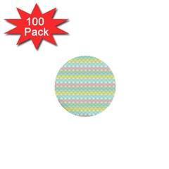 Scallop Repeat Pattern In Miami Pastel Aqua, Pink, Mint And Lemon 1  Mini Buttons (100 Pack)  by PaperandFrill