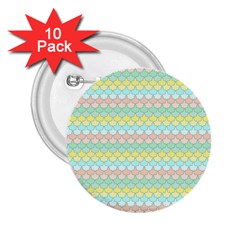 Scallop Repeat Pattern In Miami Pastel Aqua, Pink, Mint And Lemon 2 25  Buttons (10 Pack)  by PaperandFrill