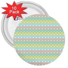 Scallop Repeat Pattern In Miami Pastel Aqua, Pink, Mint And Lemon 3  Buttons (10 Pack) 