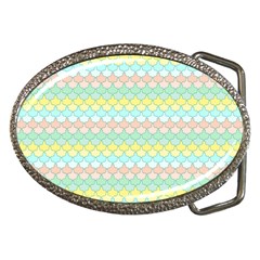 Scallop Repeat Pattern In Miami Pastel Aqua, Pink, Mint And Lemon Belt Buckles by PaperandFrill