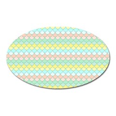 Scallop Repeat Pattern In Miami Pastel Aqua, Pink, Mint And Lemon Oval Magnet by PaperandFrill