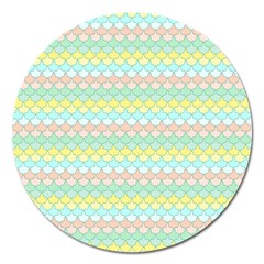 Scallop Repeat Pattern In Miami Pastel Aqua, Pink, Mint And Lemon Magnet 5  (round)