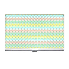 Scallop Repeat Pattern In Miami Pastel Aqua, Pink, Mint And Lemon Business Card Holders by PaperandFrill