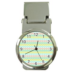 Scallop Repeat Pattern In Miami Pastel Aqua, Pink, Mint And Lemon Money Clip Watches by PaperandFrill