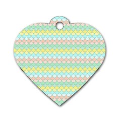 Scallop Repeat Pattern In Miami Pastel Aqua, Pink, Mint And Lemon Dog Tag Heart (one Side)