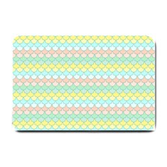 Scallop Repeat Pattern In Miami Pastel Aqua, Pink, Mint And Lemon Small Doormat  by PaperandFrill