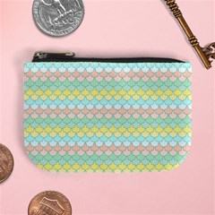 Scallop Repeat Pattern In Miami Pastel Aqua, Pink, Mint And Lemon Mini Coin Purses by PaperandFrill