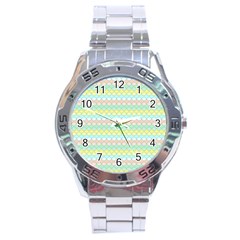 Scallop Repeat Pattern In Miami Pastel Aqua, Pink, Mint And Lemon Stainless Steel Men s Watch by PaperandFrill