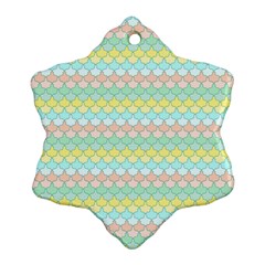 Scallop Repeat Pattern In Miami Pastel Aqua, Pink, Mint And Lemon Snowflake Ornament (2-side)