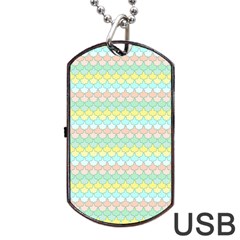 Scallop Repeat Pattern In Miami Pastel Aqua, Pink, Mint And Lemon Dog Tag Usb Flash (one Side)