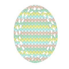 Scallop Repeat Pattern In Miami Pastel Aqua, Pink, Mint And Lemon Ornament (oval Filigree)  by PaperandFrill