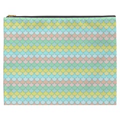 Scallop Repeat Pattern In Miami Pastel Aqua, Pink, Mint And Lemon Cosmetic Bag (xxxl)  by PaperandFrill