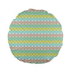 Scallop Repeat Pattern In Miami Pastel Aqua, Pink, Mint And Lemon Standard 15  Premium Round Cushions by PaperandFrill