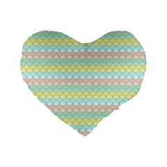 Scallop Repeat Pattern In Miami Pastel Aqua, Pink, Mint And Lemon Standard 16  Premium Heart Shape Cushions by PaperandFrill