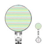 Scallop Repeat Pattern in Miami Pastel Aqua, Pink, Mint and Lemon Stainless Steel Nurses Watches Front