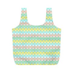 Scallop Repeat Pattern In Miami Pastel Aqua, Pink, Mint And Lemon Full Print Recycle Bags (m)  by PaperandFrill