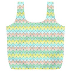 Scallop Repeat Pattern In Miami Pastel Aqua, Pink, Mint And Lemon Full Print Recycle Bags (l)  by PaperandFrill