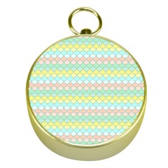 Scallop Repeat Pattern In Miami Pastel Aqua, Pink, Mint And Lemon Gold Compasses