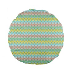 Scallop Repeat Pattern In Miami Pastel Aqua, Pink, Mint And Lemon Standard 15  Premium Flano Round Cushions