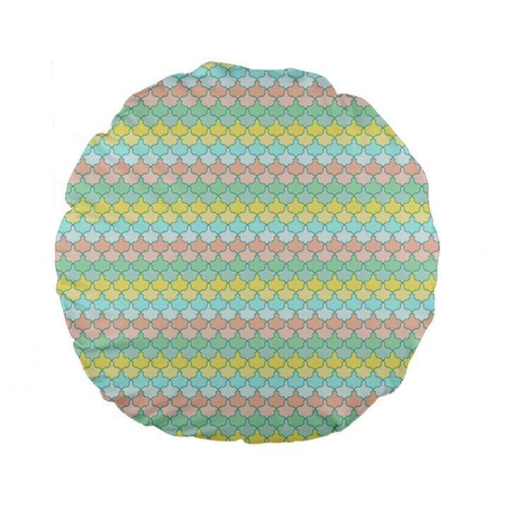 Scallop Repeat Pattern in Miami Pastel Aqua, Pink, Mint and Lemon Standard 15  Premium Flano Round Cushions