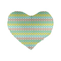 Scallop Repeat Pattern In Miami Pastel Aqua, Pink, Mint And Lemon Standard 16  Premium Flano Heart Shape Cushions