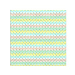 Scallop Repeat Pattern In Miami Pastel Aqua, Pink, Mint And Lemon Small Satin Scarf (square)  by PaperandFrill