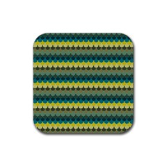 Scallop Pattern Repeat In  new York  Teal, Mustard, Grey And Moss Rubber Coaster (square)  by PaperandFrill