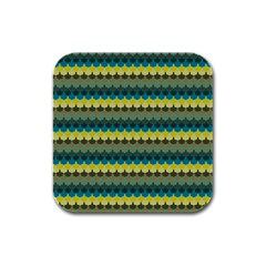 Scallop Pattern Repeat In  new York  Teal, Mustard, Grey And Moss Rubber Square Coaster (4 Pack)  by PaperandFrill