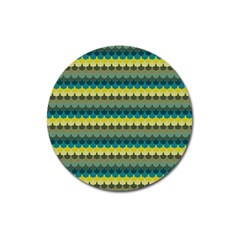 Scallop Pattern Repeat In  new York  Teal, Mustard, Grey And Moss Magnet 3  (round) by PaperandFrill