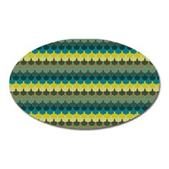 Scallop Pattern Repeat In  new York  Teal, Mustard, Grey And Moss Oval Magnet