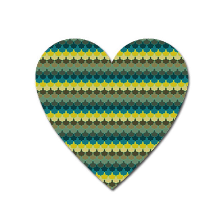 Scallop Pattern Repeat in  New York  Teal, Mustard, Grey and Moss Heart Magnet