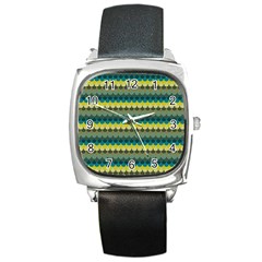 Scallop Pattern Repeat In  new York  Teal, Mustard, Grey And Moss Square Metal Watches by PaperandFrill