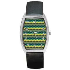 Scallop Pattern Repeat In  new York  Teal, Mustard, Grey And Moss Barrel Metal Watches by PaperandFrill