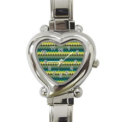 Scallop Pattern Repeat in  New York  Teal, Mustard, Grey and Moss Heart Italian Charm Watch