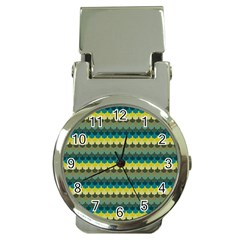 Scallop Pattern Repeat In  new York  Teal, Mustard, Grey And Moss Money Clip Watches by PaperandFrill