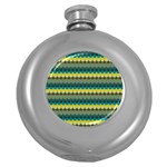 Scallop Pattern Repeat in  New York  Teal, Mustard, Grey and Moss Round Hip Flask (5 oz) Front