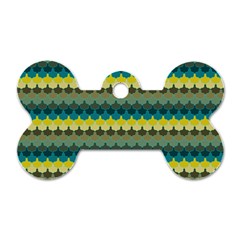 Scallop Pattern Repeat in  New York  Teal, Mustard, Grey and Moss Dog Tag Bone (Two Sides)