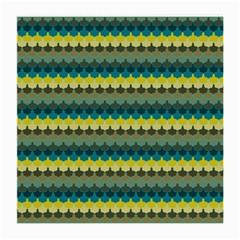 Scallop Pattern Repeat in  New York  Teal, Mustard, Grey and Moss Medium Glasses Cloth