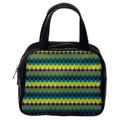 Scallop Pattern Repeat In  new York  Teal, Mustard, Grey And Moss Classic Handbags (one Side)